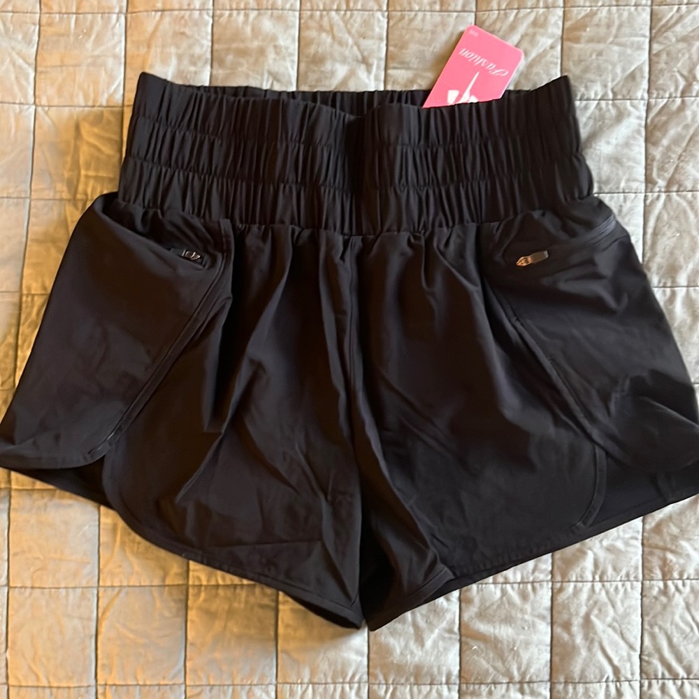 Mancreda Women's Running Shorts with Liner Zipper Pockets Elastic Workout Shorts